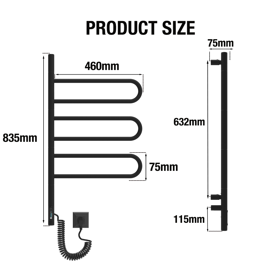 Toallero Eléctrico Fluger 3 Negro 90W