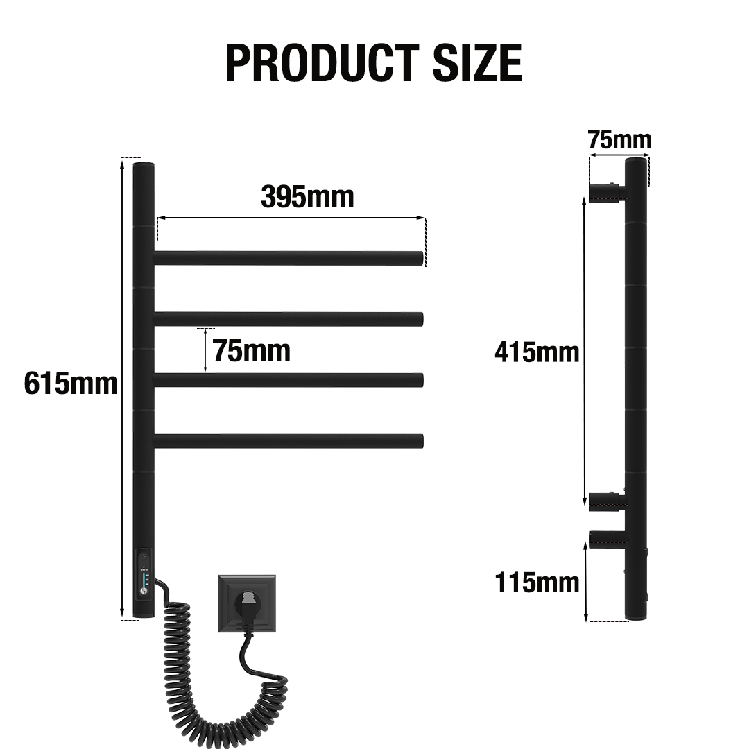 Toallero Eléctrico Vertical 4 Negro 57W