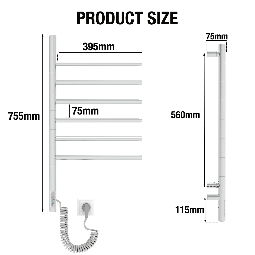 Toallero Eléctrico Vertical 6 Cromo 65W